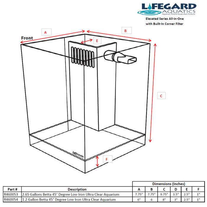 Lifegard 1.2/2.65 Gallon Betta 45° Degree Low Iron Ultra Clear Aquarium