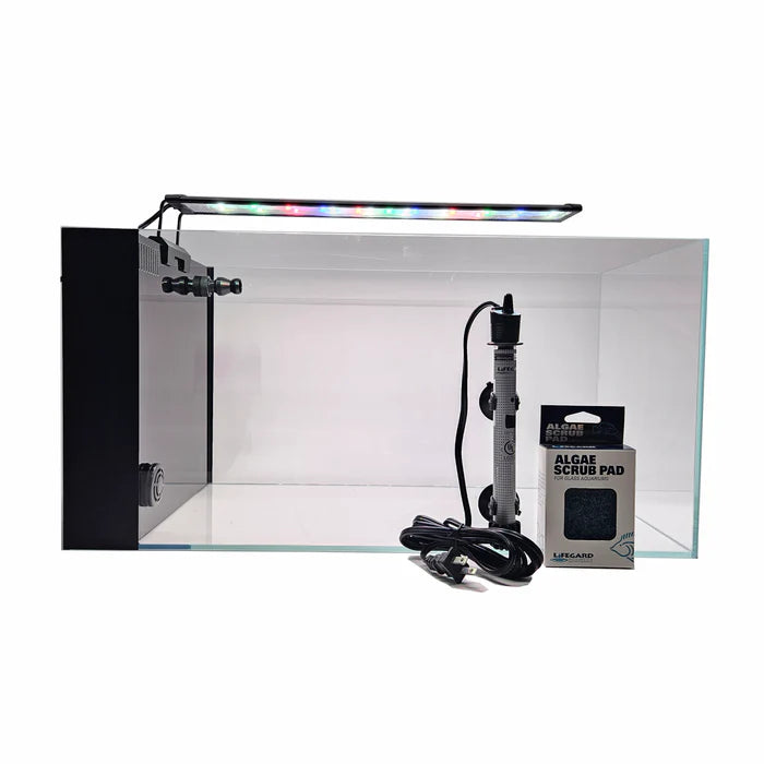 Lifegard 7.4 Gallon CRYSTAL Penensula Beveled Edge Low Iron Aquarium with Built in Side Filter 5mm - Kit