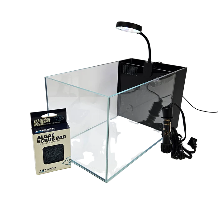 Lifegard 3.8 Gallon CRYSTAL Penensula Beveled Edge Low Iron Aquarium with Built in Side Filter 5mm - Kit