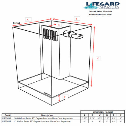 Lifegard 1.2/2.65 Gallon Betta 45° Degree Low Iron Ultra Clear Aquarium