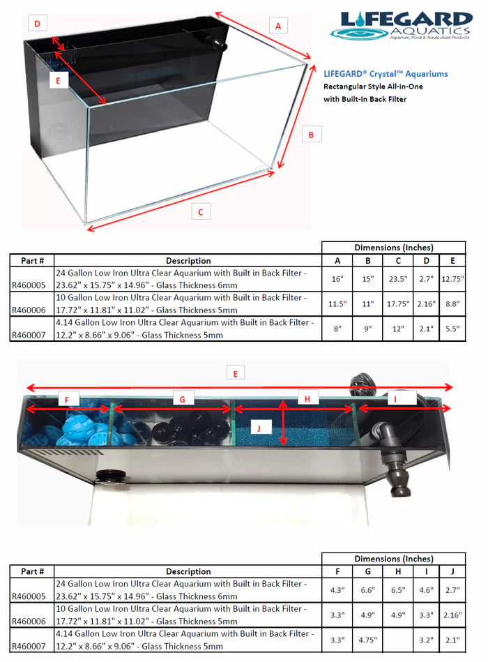 Lifegard CRYSTAL 4.4/10/24 Gallon 45 Degree Beveled Edge Low Iron Ultra Clear Aquarium with Built in Back Filter