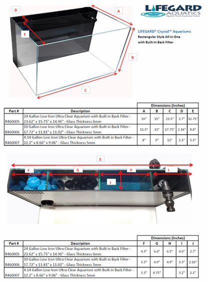 Lifegard CRYSTAL 4.4/10/24 Gallon 45 Degree Beveled Edge Low Iron Ultra Clear Aquarium with Built in Back Filter