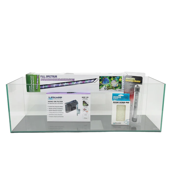 Lifegard 16 Gallon CRYSTAL Beveled Edge Low Iron Bookshelf Aquarium 6mm - Kit